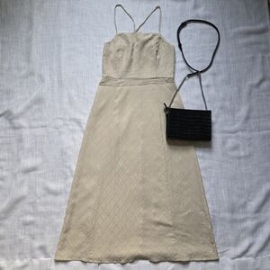 *Line & Dot* Marley Texture Midi Dress in Sand with Criss-Cross Spaghetti Straps